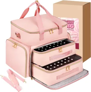 DERSTUEWE Nail Polish Organizer Case for 96 Bottles & Nail Lamp, Waterproof Double-Layer Storage Bag with Hard Bottom, Portable for Home & Travel