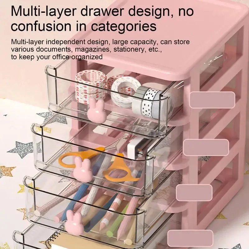 Desk Organizer Box Tabletop Cartoon Storage Organizer Cute Desk Accessories for Stationary Space Saving Box with Drawers