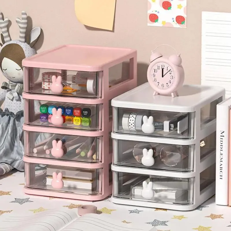 Desk Organizer Box Tabletop Cartoon Storage Organizer Cute Desk Accessories for Stationary Space Saving Box with Drawers