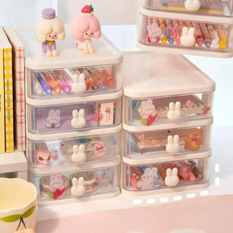 Desk Organizer Box Tabletop Cartoon Storage Organizer Cute Desk Accessories for Stationary Space Saving Box with Drawers