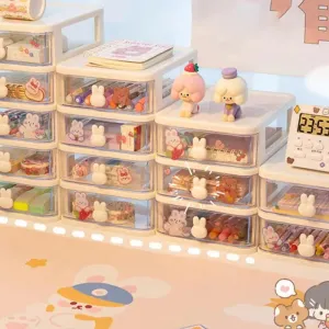 Desk Organizer Box Tabletop Cartoon Storage Organizer Cute Desk Accessories for Stationary Space Saving Box with Drawers
