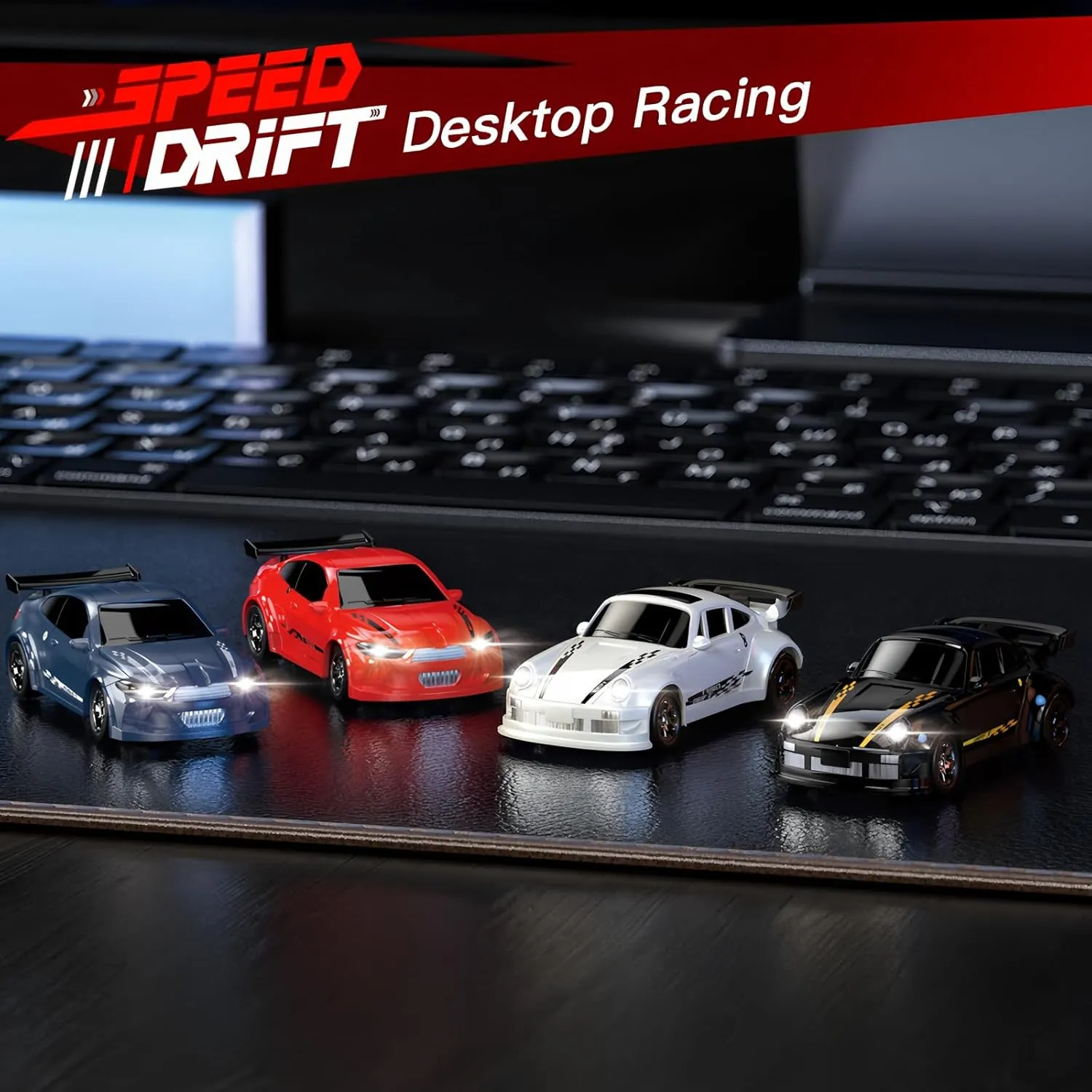 Desktop Mini Size 1:64 Scale 4WD RC Drift Car with Skill-Building Drift Control & LED Lights – Learn Drift Techniques, Fast Charge, Adjustable Throttle, 2.4GHz Remote – Black
