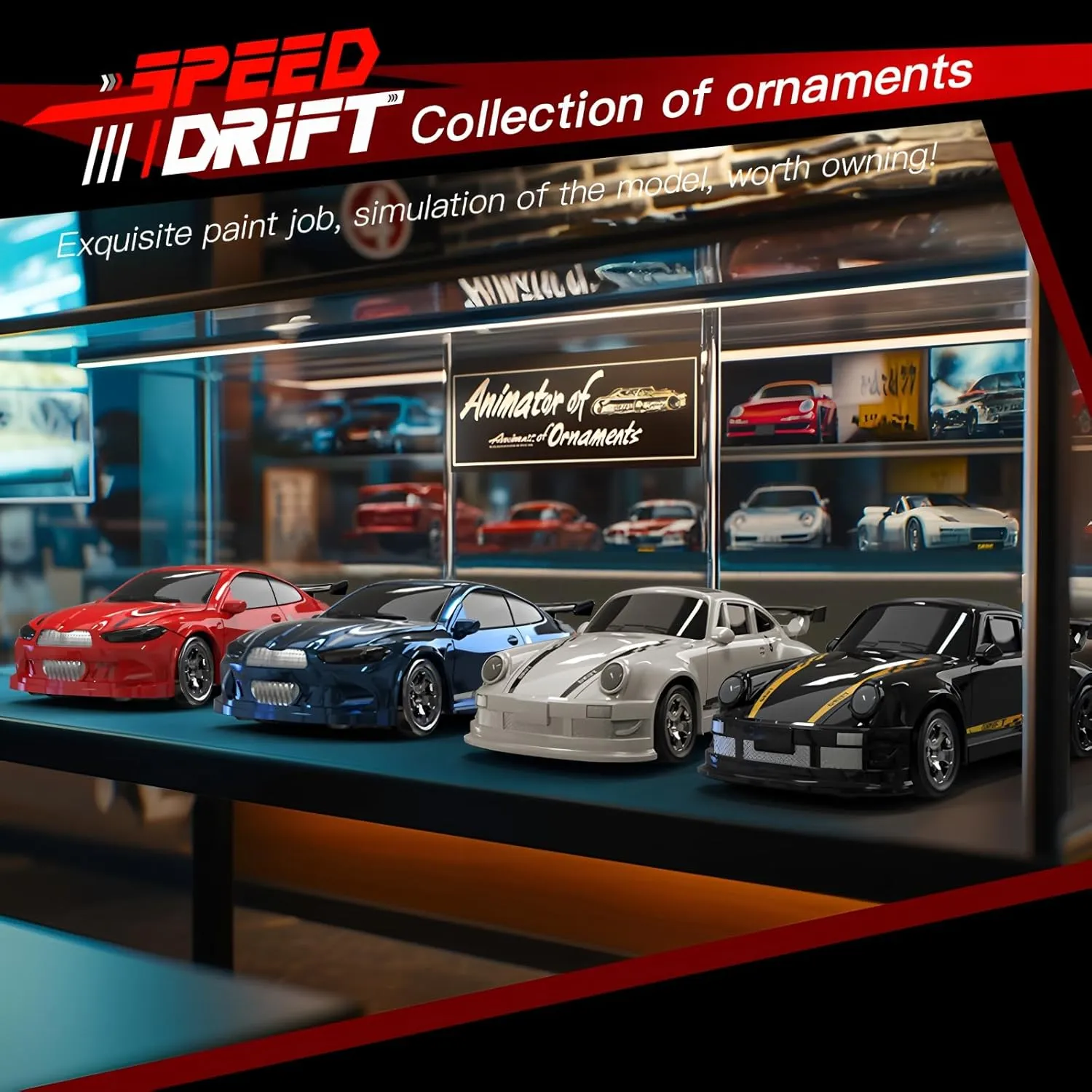 Desktop Mini Size 1:64 Scale 4WD RC Drift Car with Skill-Building Drift Control & LED Lights – Learn Drift Techniques, Fast Charge, Adjustable Throttle, 2.4GHz Remote – Black
