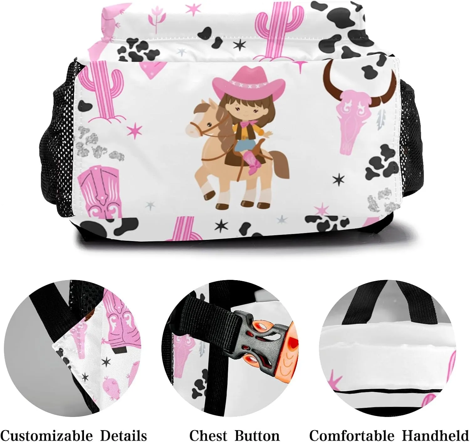 Deven Cowgirl Pink Rodeo Horse Personalized Kids for Boy/Girl Teen Primary School Daypack Travel Bag Bookbag