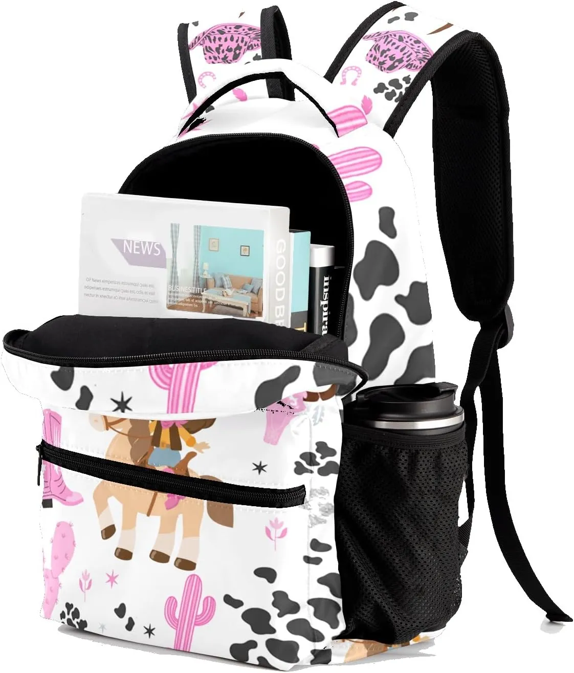 Deven Cowgirl Pink Rodeo Horse Personalized Kids for Boy/Girl Teen Primary School Daypack Travel Bag Bookbag