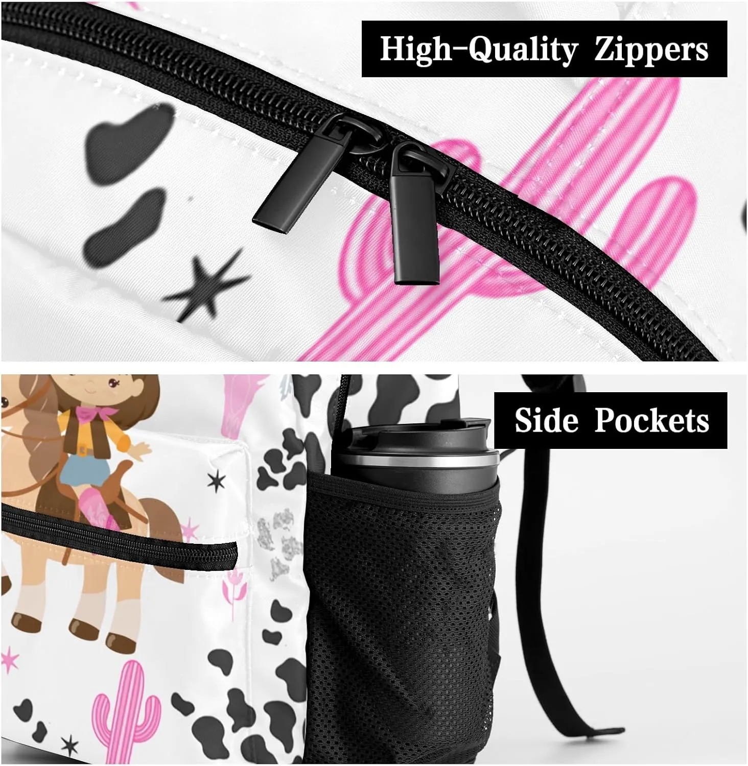 Deven Cowgirl Pink Rodeo Horse Personalized Kids for Boy/Girl Teen Primary School Daypack Travel Bag Bookbag