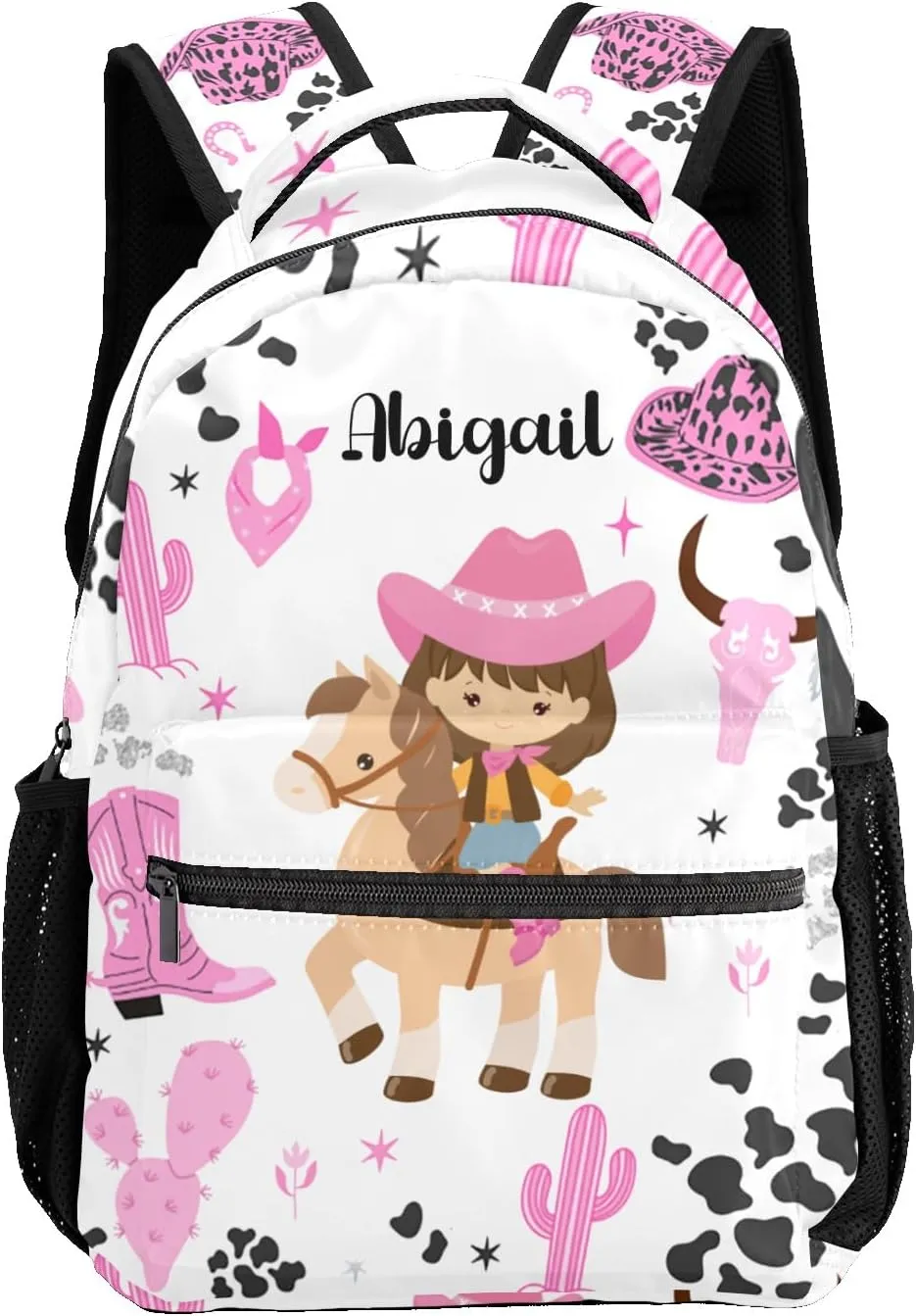 Deven Cowgirl Pink Rodeo Horse Personalized Kids for Boy/Girl Teen Primary School Daypack Travel Bag Bookbag