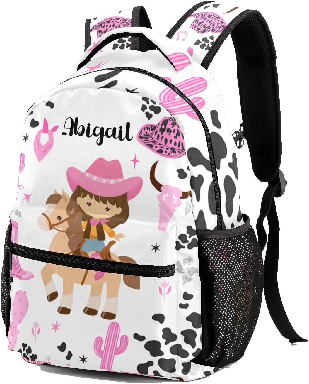 Deven Cowgirl Pink Rodeo Horse Personalized Kids for Boy/Girl Teen Primary School Daypack Travel Bag Bookbag