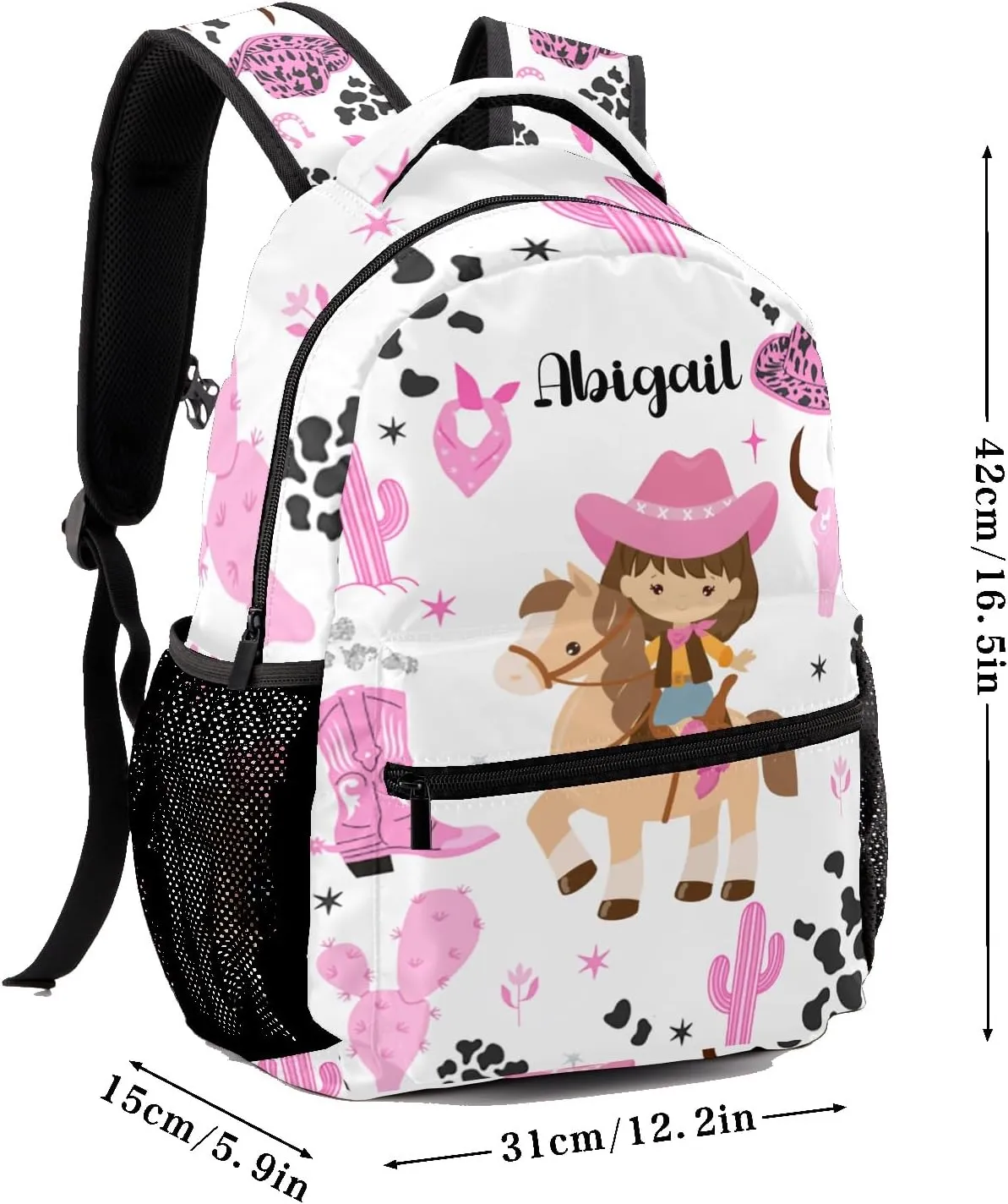 Deven Cowgirl Pink Rodeo Horse Personalized Kids for Boy/Girl Teen Primary School Daypack Travel Bag Bookbag