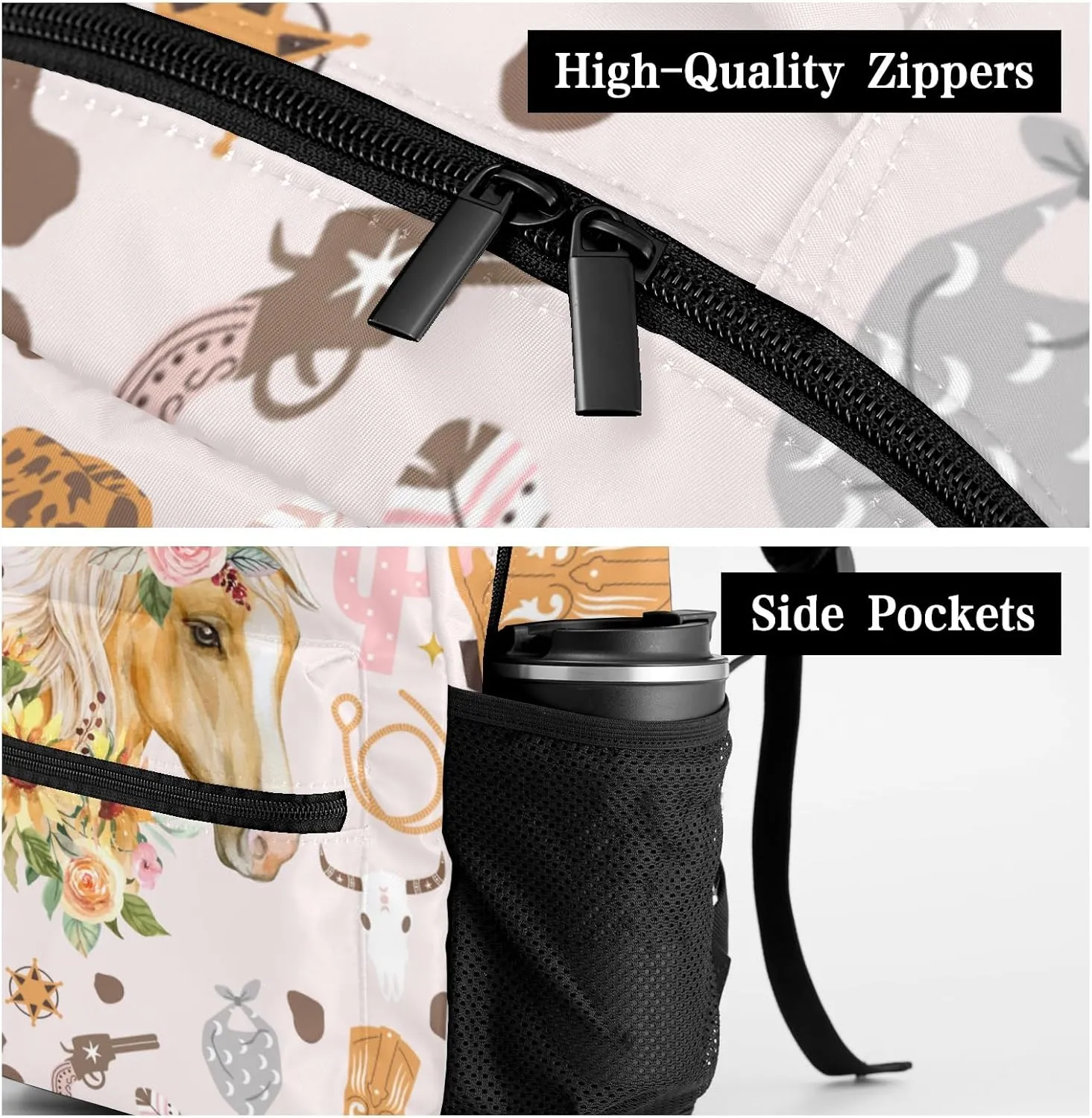 Deven Horse Cowgirl Boots Floral Personalized Kids for Boy/Girl Teen Primary School Daypack Travel Bag Bookbag