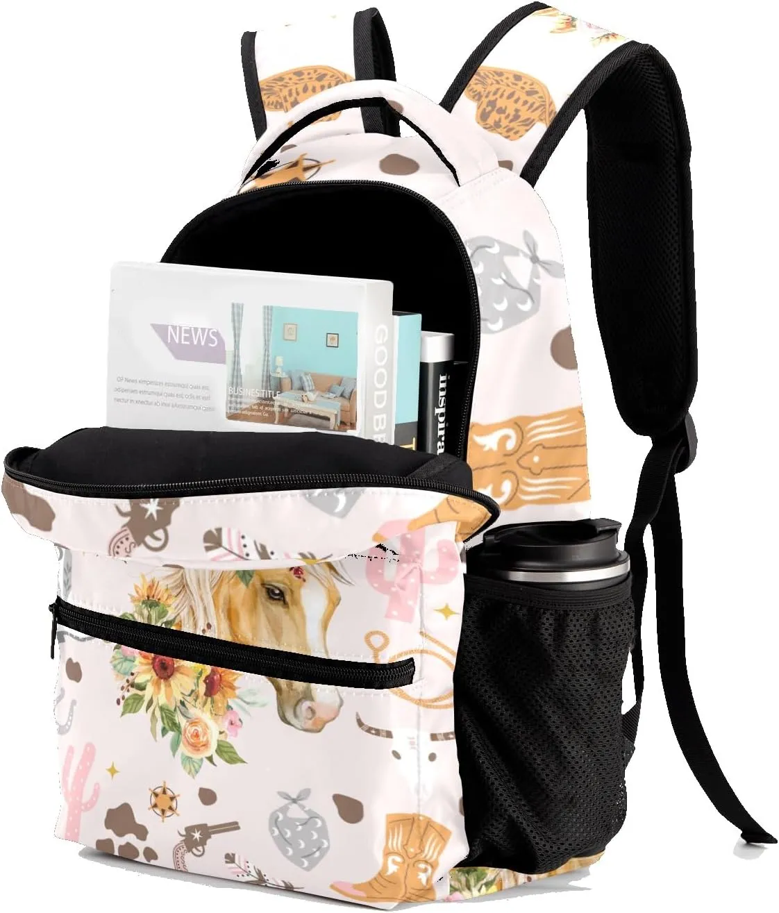 Deven Horse Cowgirl Boots Floral Personalized Kids for Boy/Girl Teen Primary School Daypack Travel Bag Bookbag