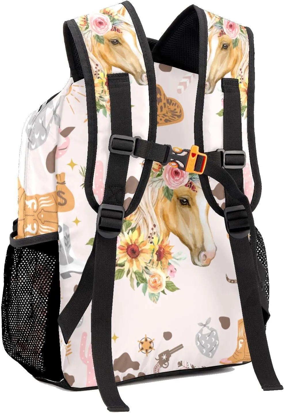 Deven Horse Cowgirl Boots Floral Personalized Kids for Boy/Girl Teen Primary School Daypack Travel Bag Bookbag