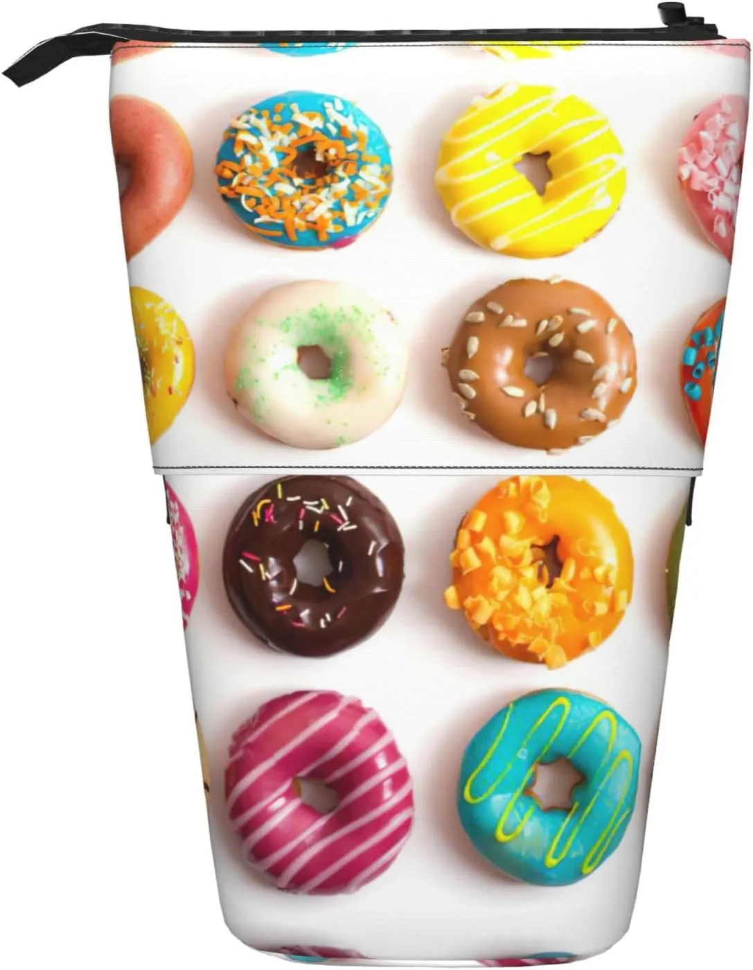 Different Flavors Of Doughnuts Print Standing Pencil Pouch With Zipper Pencil Bag Pencil Case Organizer For Adult