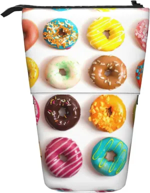 Different Flavors Of Doughnuts Print Standing Pencil Pouch With Zipper Pencil Bag Pencil Case Organizer For Adult