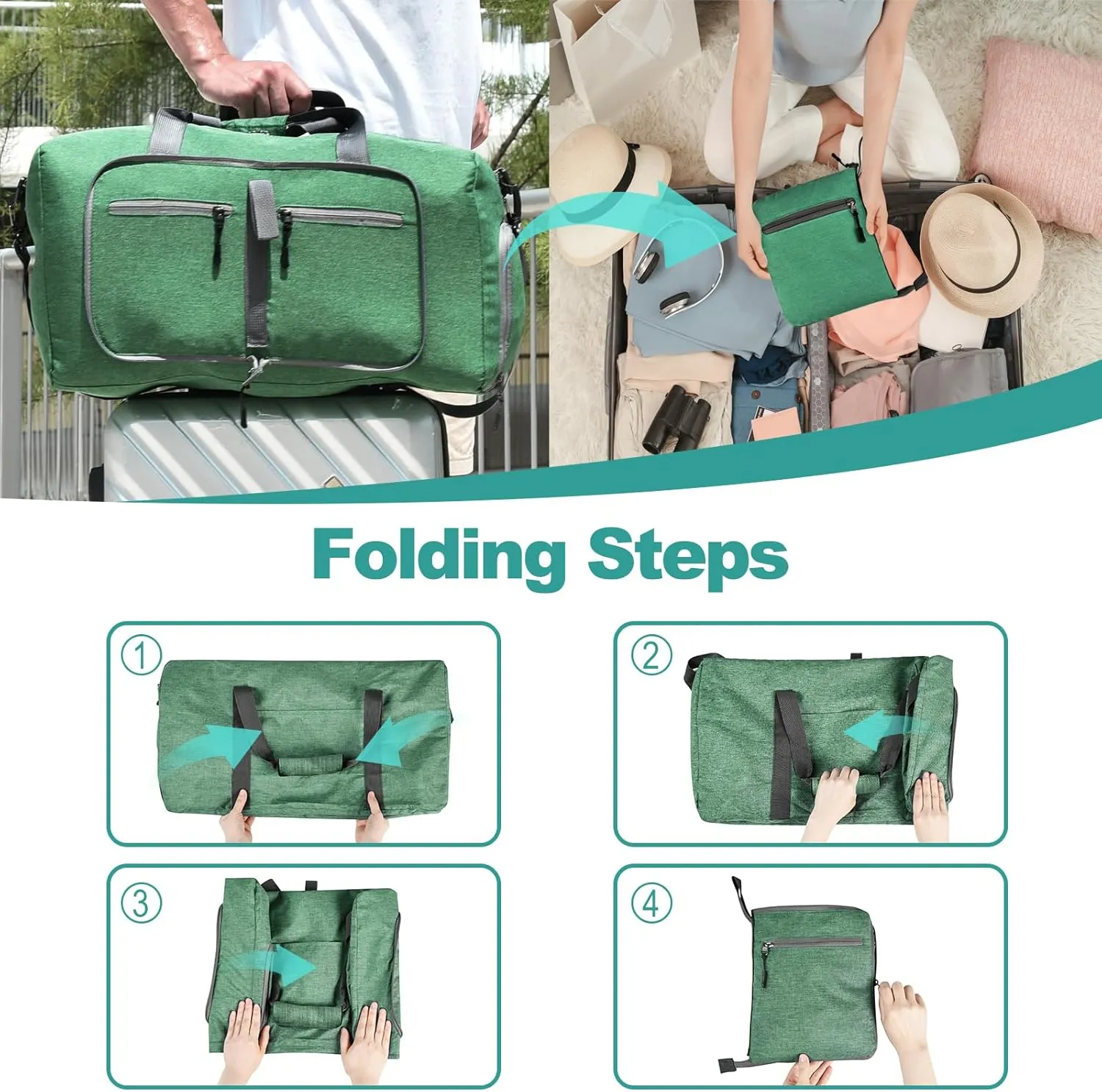 Dimayar 115L Travel Duffle Bag for Men Women - Foldable Duffel Bag with Shoes Compartment - Overnight Bags Waterproof & Tear Resistant(Forest Green)