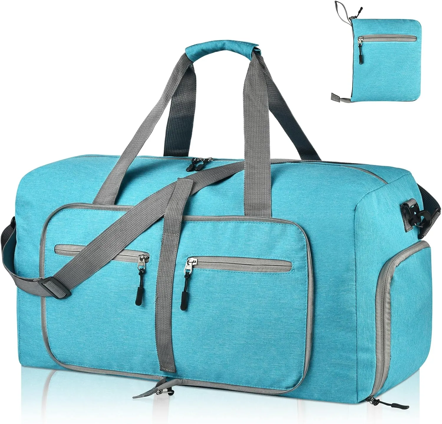 Dimayar 65L Travel Duffle Bag for Men Women - Foldable Duffel Bag with Shoes Compartment - Overnight Bags Waterproof & Tear Resistant(Mint Green)