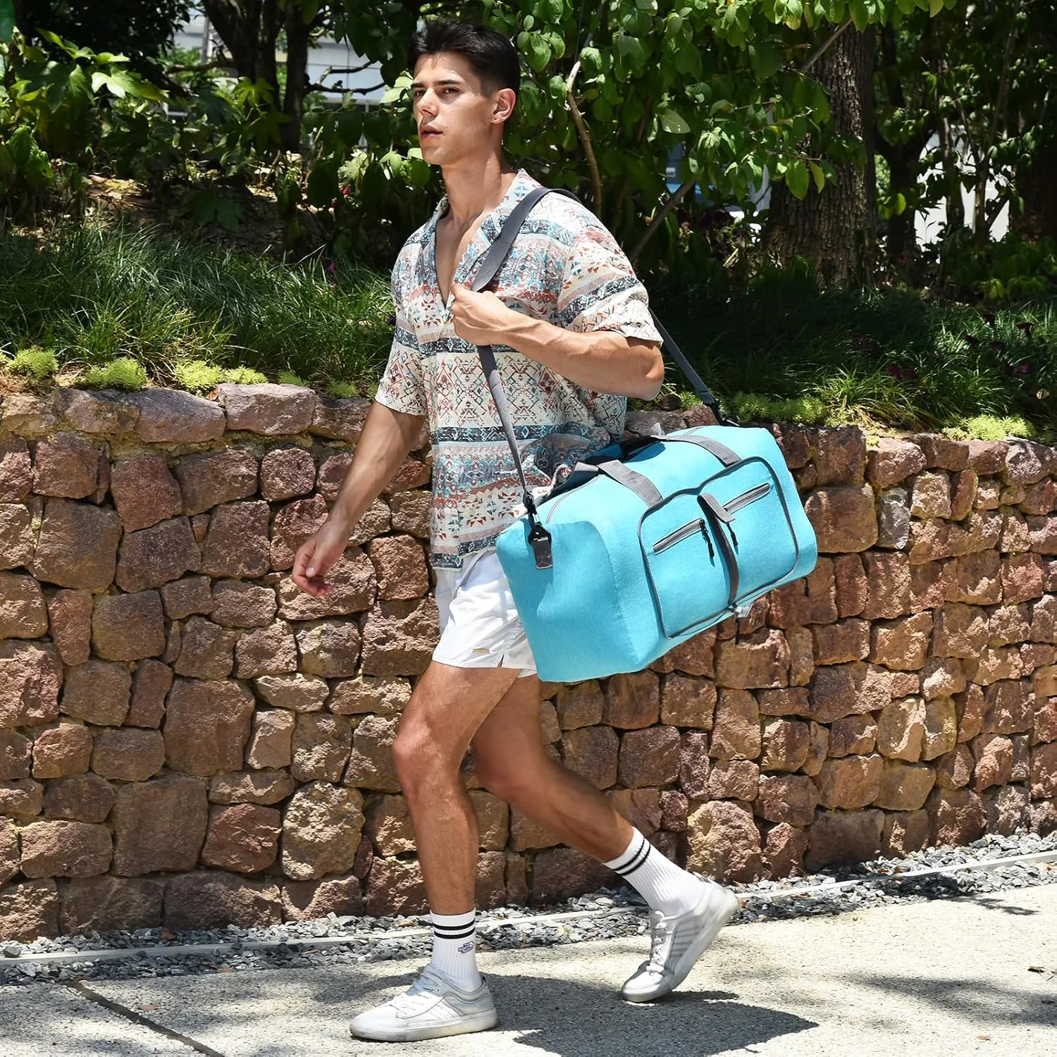 Dimayar 65L Travel Duffle Bag for Men Women - Foldable Duffel Bag with Shoes Compartment - Overnight Bags Waterproof & Tear Resistant(Mint Green)