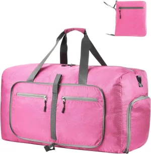 Dimayar Travel Duffle Bag for Men Women - Foldable Duffel Bag with Shoes Compartment - Overnight Bags Waterproof & Tear Resistant(40L,Pink)