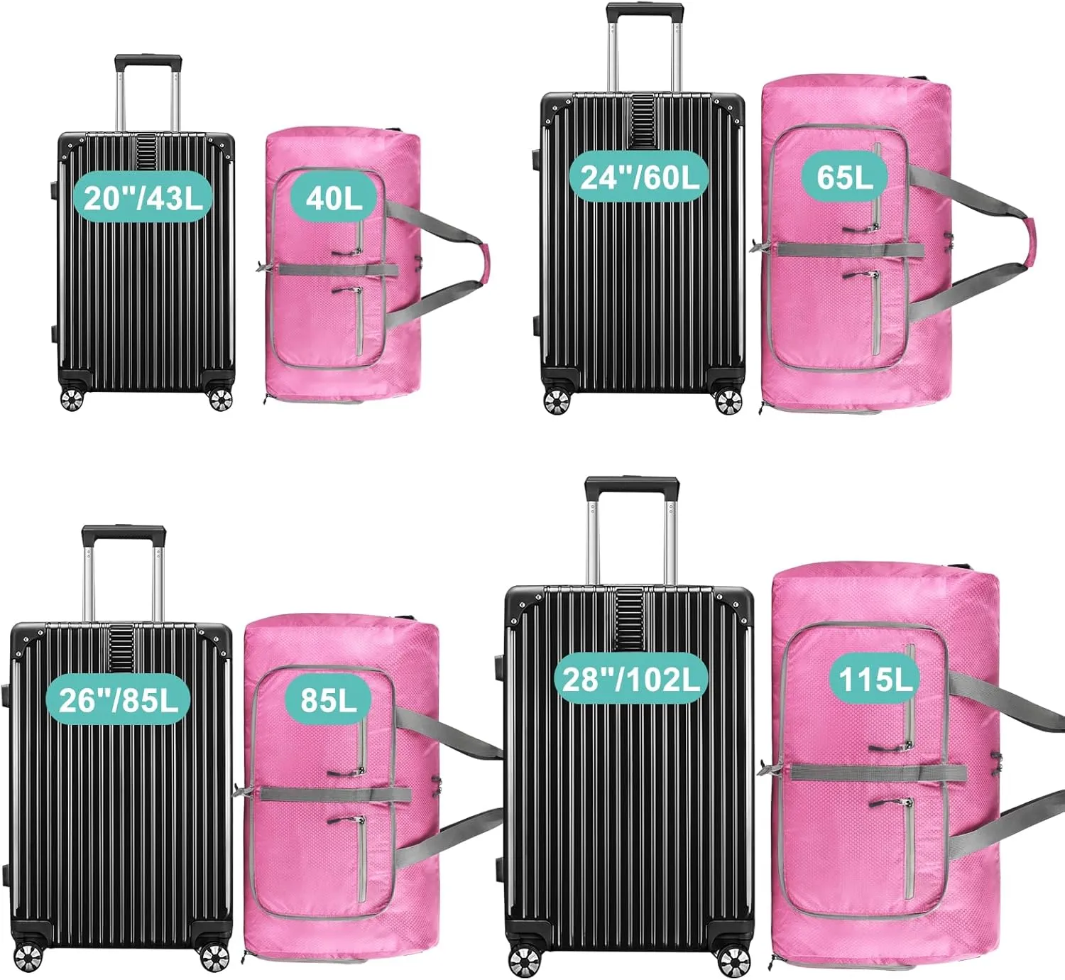 Dimayar Travel Duffle Bag for Men Women - Foldable Duffel Bag with Shoes Compartment - Overnight Bags Waterproof & Tear Resistant(40L,Pink)