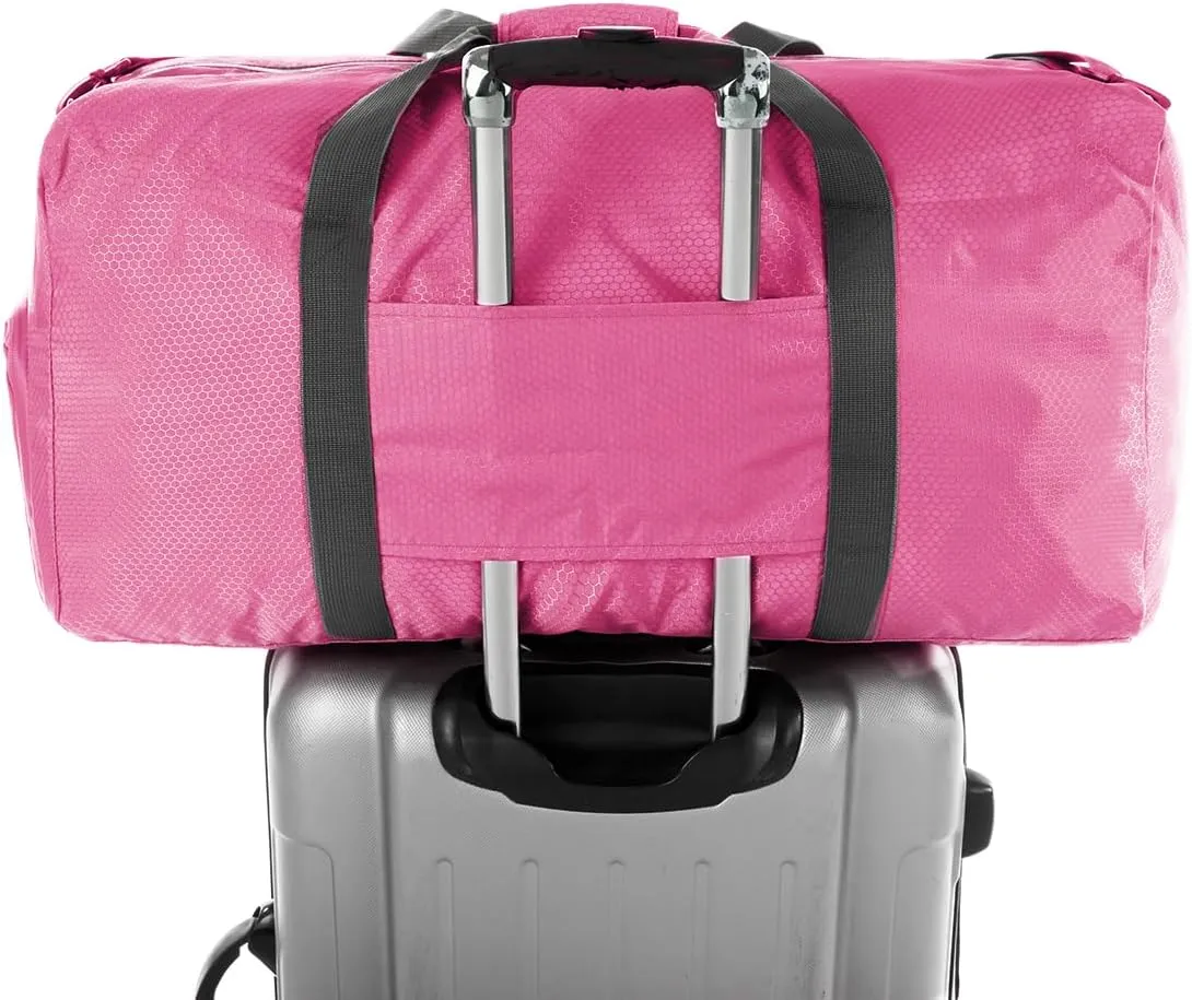 Dimayar Travel Duffle Bag for Men Women - Foldable Duffel Bag with Shoes Compartment - Overnight Bags Waterproof & Tear Resistant(40L,Pink)