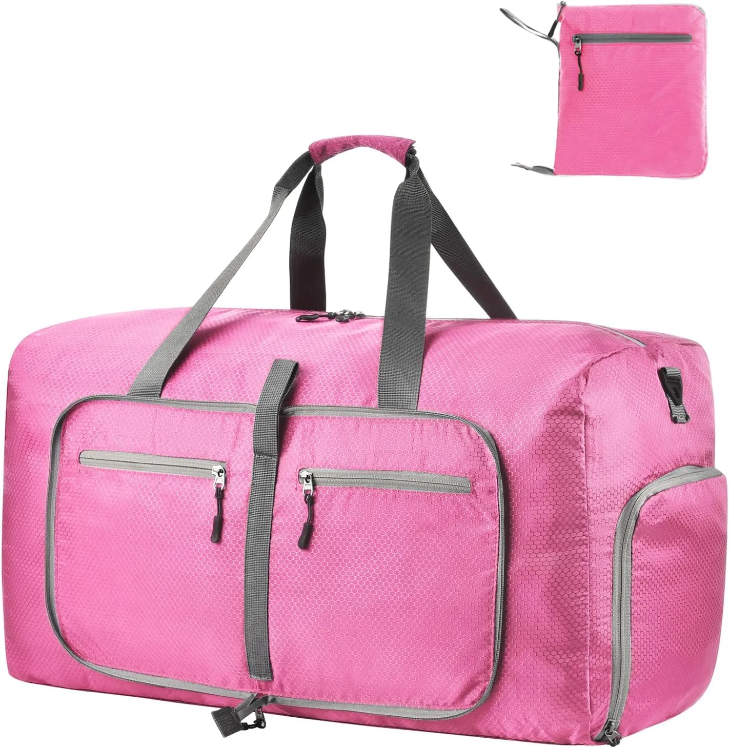 Dimayar Travel Duffle Bag for Men Women - Foldable Duffel Bag with Shoes Compartment - Overnight Bags Waterproof & Tear Resistant(40L,Pink)