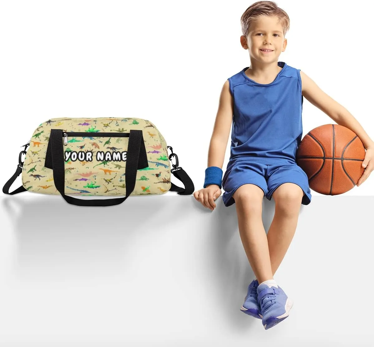 Dinosaur Personalized Kids Duffel Bag for Girls Boys, Dinosaur Debris Custom Dance Bag Overnight Small Duffel Bag Carry On Weekend Sports Travel Bag for School Practice Gymnastics Ballet