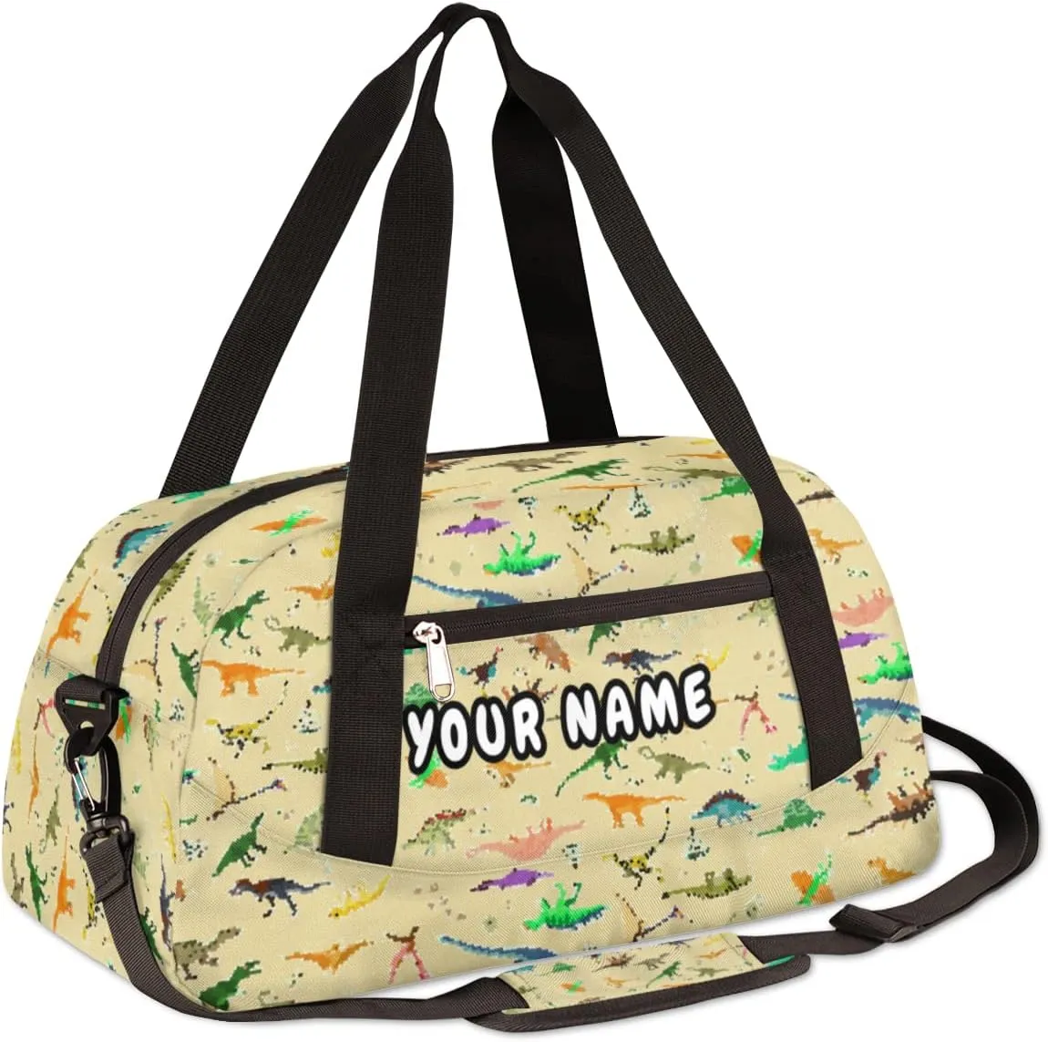 Dinosaur Personalized Kids Duffel Bag for Girls Boys, Dinosaur Debris Custom Dance Bag Overnight Small Duffel Bag Carry On Weekend Sports Travel Bag for School Practice Gymnastics Ballet
