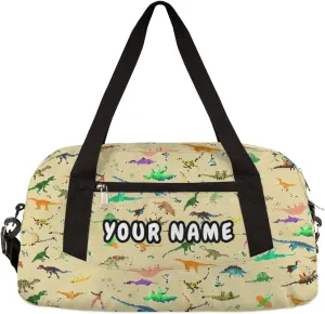 Dinosaur Personalized Kids Duffel Bag for Girls Boys, Dinosaur Debris Custom Dance Bag Overnight Small Duffel Bag Carry On Weekend Sports Travel Bag for School Practice Gymnastics Ballet