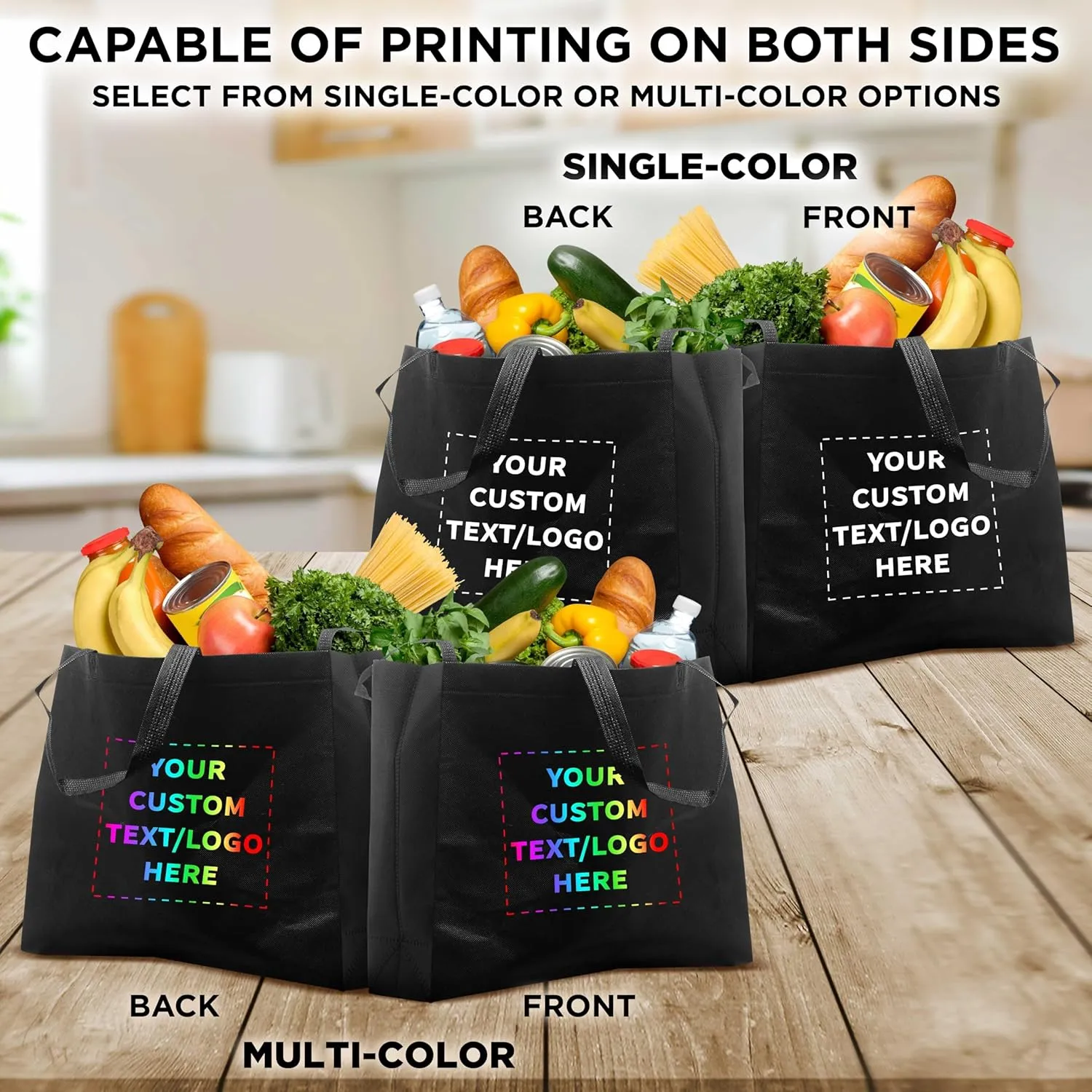 DISCOUNT PROMOS Custom Jumbo Sized Tote Bags Set of 100, Personalized Bulk Pack - Reusable Grocery Bags, Shopping Bags, Promotional Item Totes for Women, Mother's Day Gift Ideas - Black