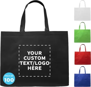 DISCOUNT PROMOS Custom Jumbo Sized Tote Bags Set of 100, Personalized Bulk Pack - Reusable Grocery Bags, Shopping Bags, Promotional Item Totes for Women, Mother's Day Gift Ideas - Black