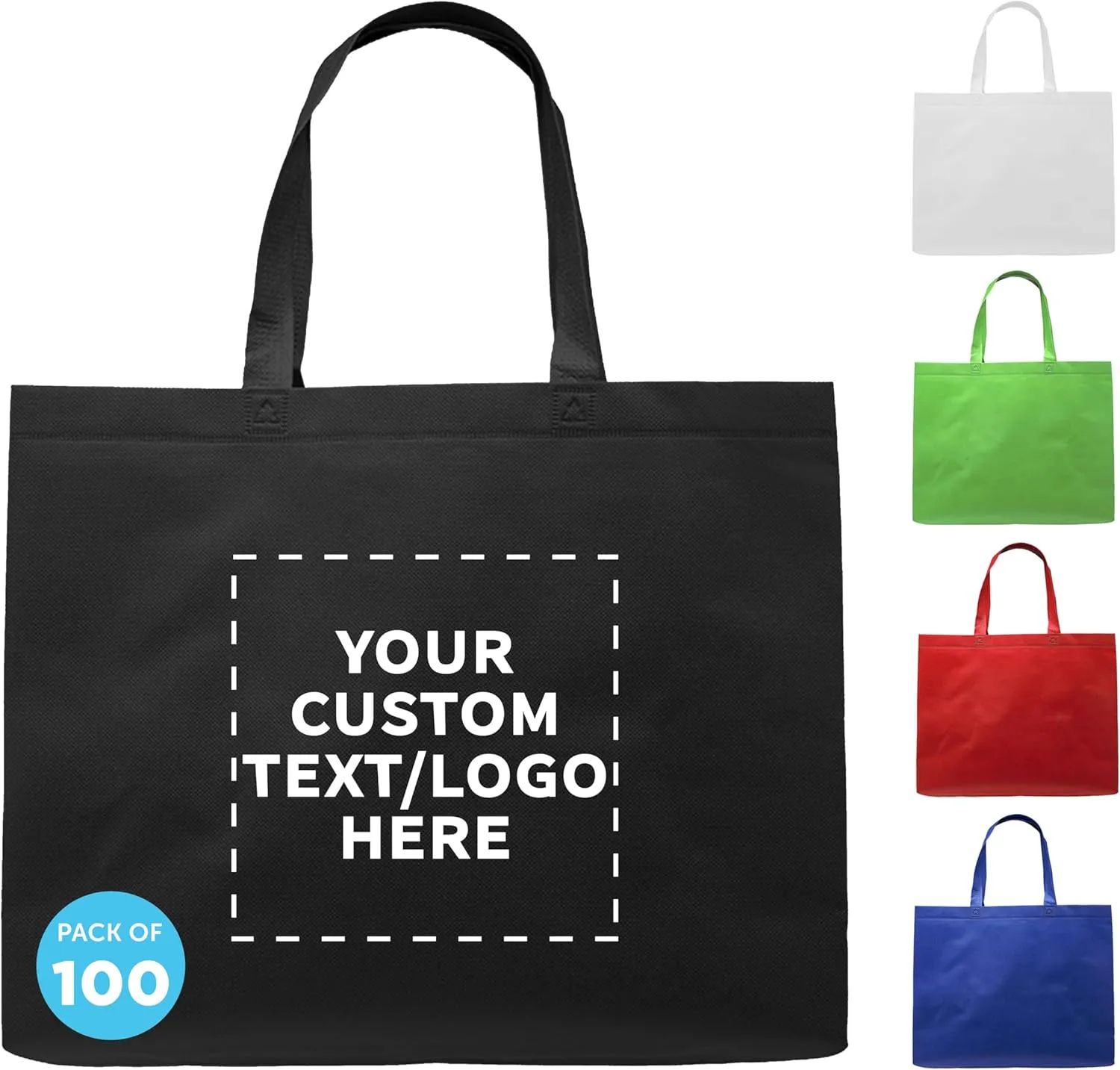 DISCOUNT PROMOS Custom Jumbo Sized Tote Bags Set of 100, Personalized Bulk Pack - Reusable Grocery Bags, Shopping Bags, Promotional Item Totes for Women, Mother's Day Gift Ideas - Black