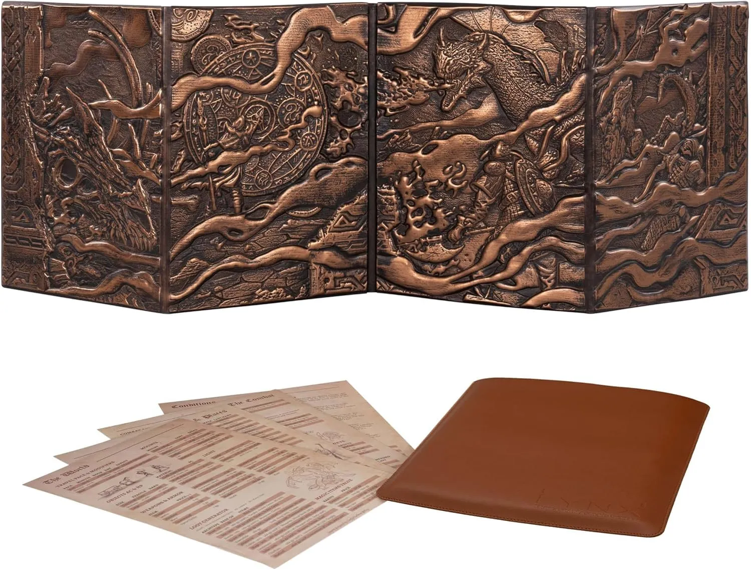DND DM Screen 5e - D&D Dungeon Master Screen 3D Faux Leather with Customizable Inserts - Dungeons and Dragons GM / Game Master Accessories Gift for Man or Woman. Hide Your Dice Rolls, Maps & Books