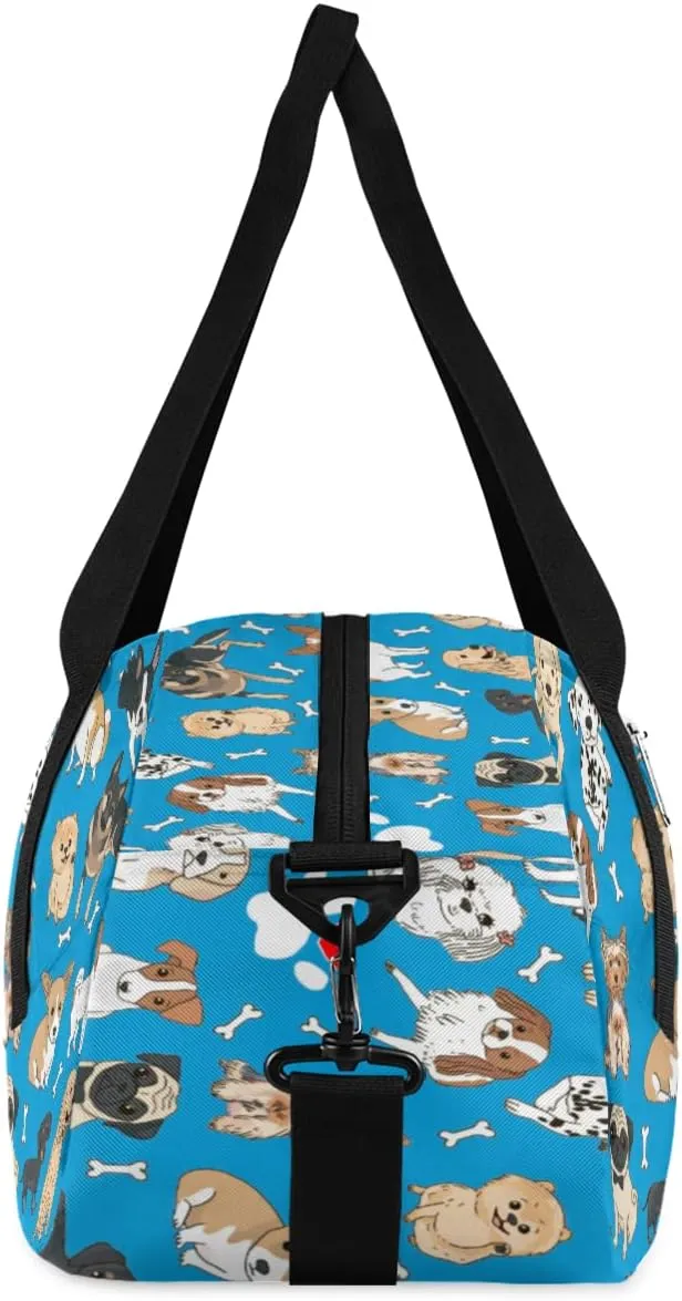 Dog Blue Kids Duffle Bag, Animal Dog Bones Paws Boys Sport Bag Lightweight Water Resistant Foldable Sports Gym Bag Weekender Overnight Sleepover Carry On Travel Bag for Boys