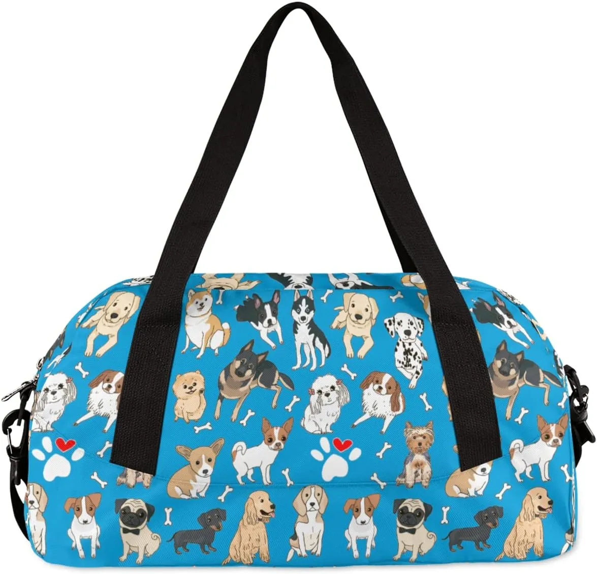 Dog Blue Kids Duffle Bag, Animal Dog Bones Paws Boys Sport Bag Lightweight Water Resistant Foldable Sports Gym Bag Weekender Overnight Sleepover Carry On Travel Bag for Boys