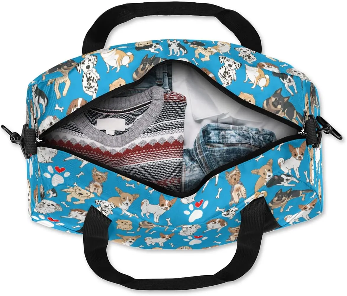 Dog Blue Kids Duffle Bag, Animal Dog Bones Paws Boys Sport Bag Lightweight Water Resistant Foldable Sports Gym Bag Weekender Overnight Sleepover Carry On Travel Bag for Boys