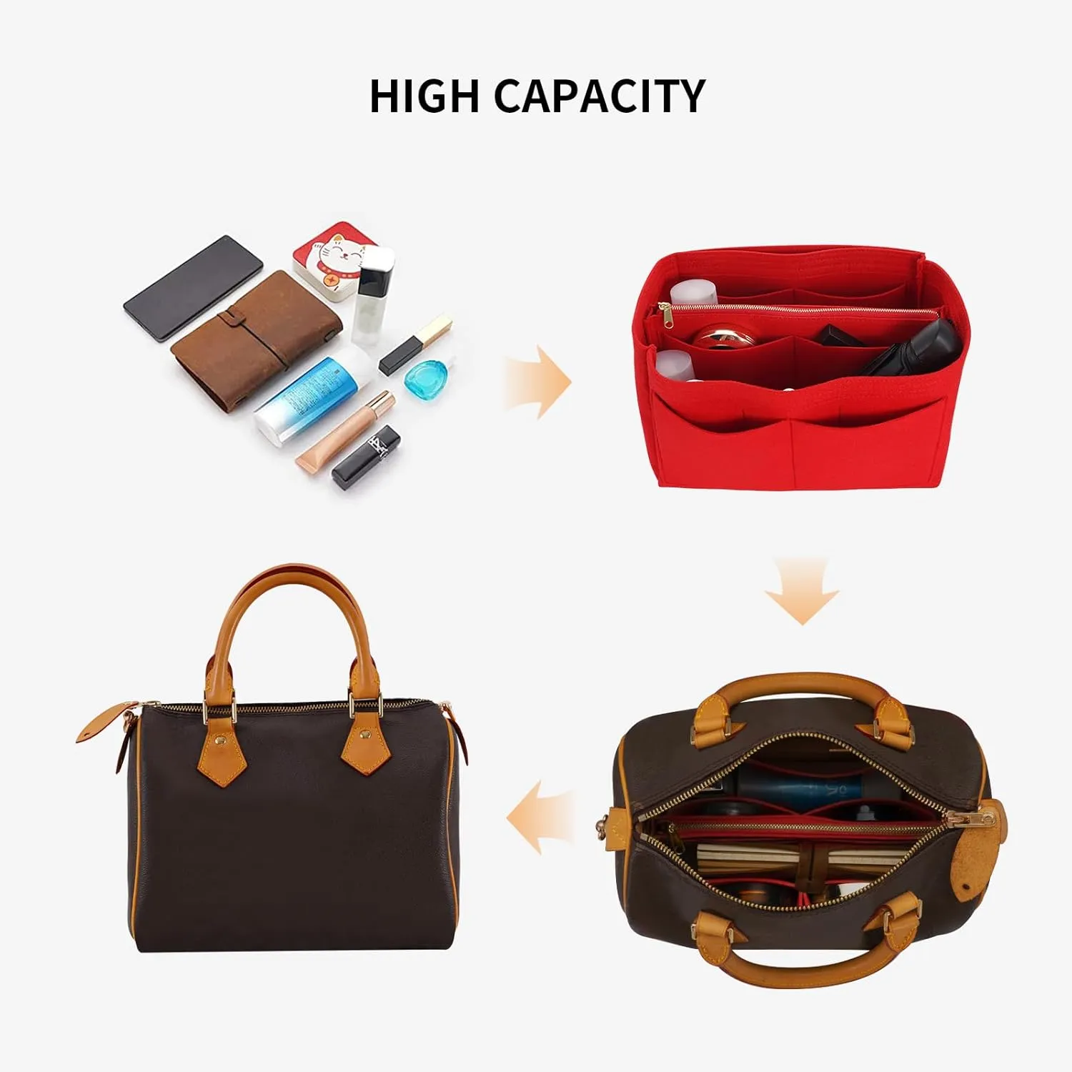 DOIAPUOS Purse Organizer Inserts for Louis Vuitton Speedy 35 Handbags (Red,Large)