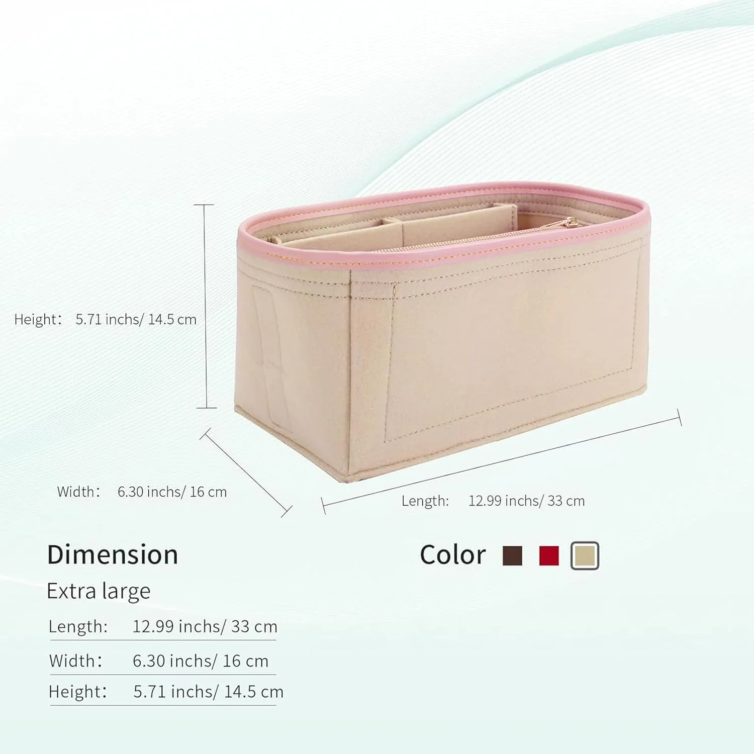 DOIAPUOS Purse Organizer Inserts for Speedy 35 Handbags Space Management Metal Zipper (Beige,Large)