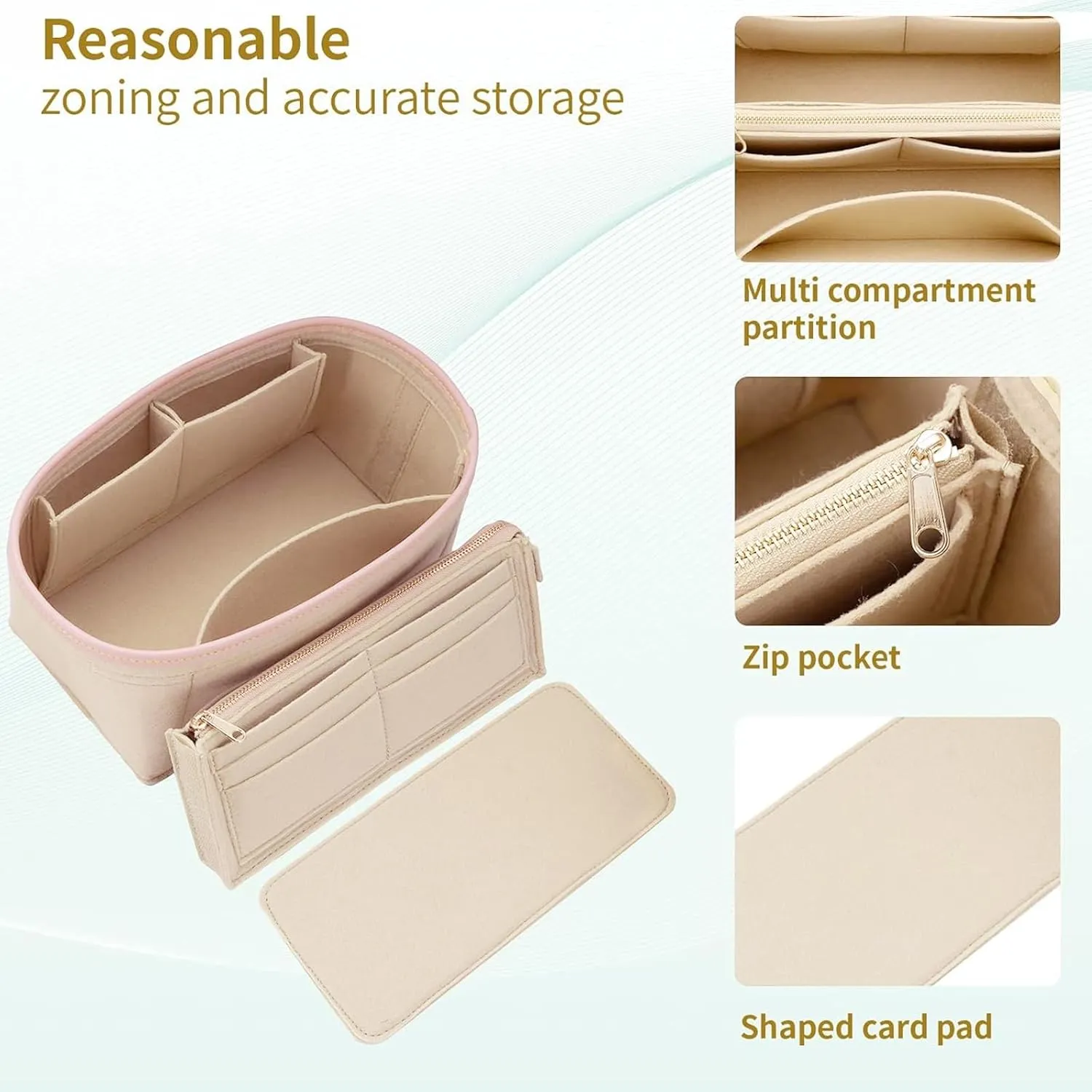 DOIAPUOS Purse Organizer Inserts for Speedy 35 Handbags Space Management Metal Zipper (Beige,Large)