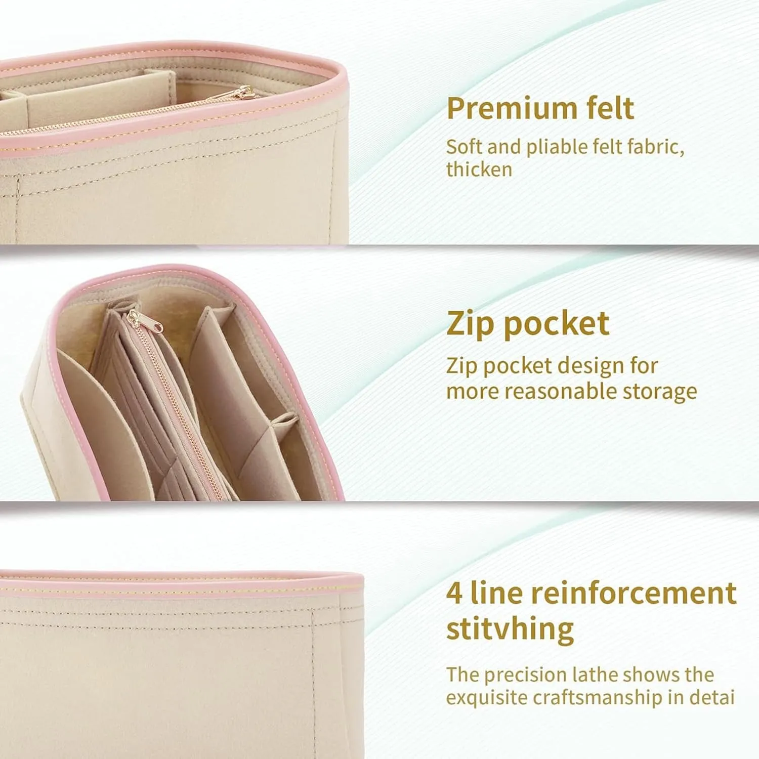 DOIAPUOS Purse Organizer Inserts for Speedy 35 Handbags Space Management Metal Zipper (Beige,Large)