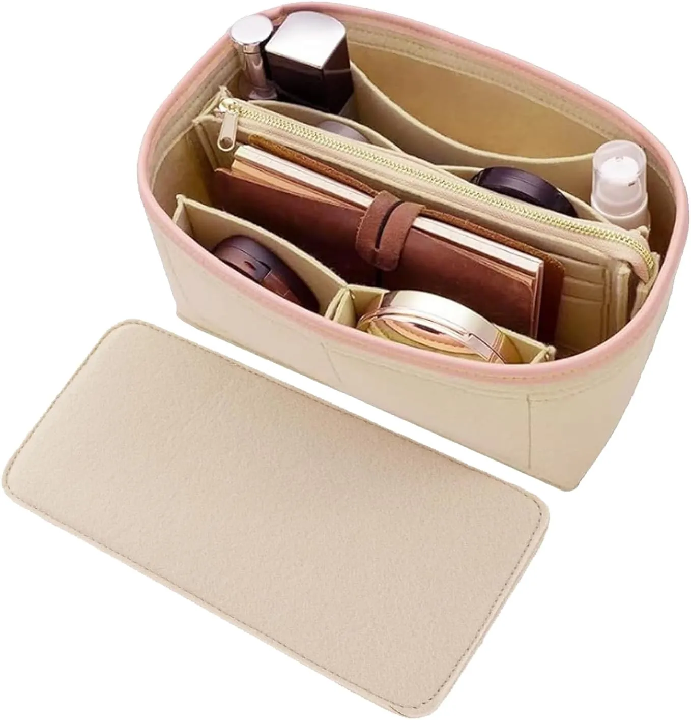 DOIAPUOS Purse Organizer Inserts for Speedy 35 Handbags Space Management Metal Zipper (Beige,Large)
