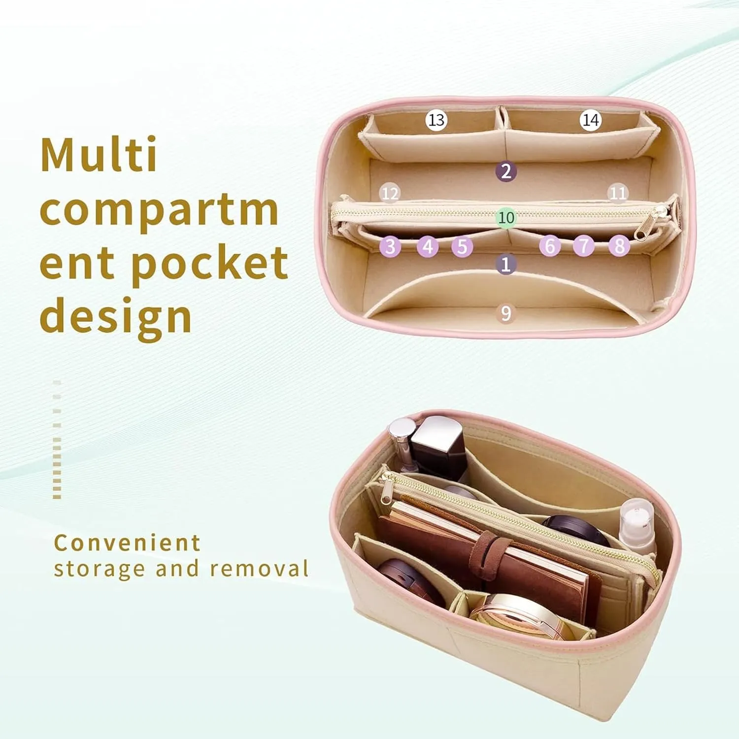 DOIAPUOS Purse Organizer Inserts for Speedy 35 Handbags Space Management Metal Zipper (Beige,Large)