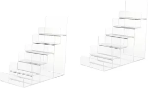 DOITOOL 2Pack 6- Tier Acrylic Wallet Display Stand Holder, Clear Handbag Purse Display Stand Jewelry Display Riser Purse Handbag Organizer