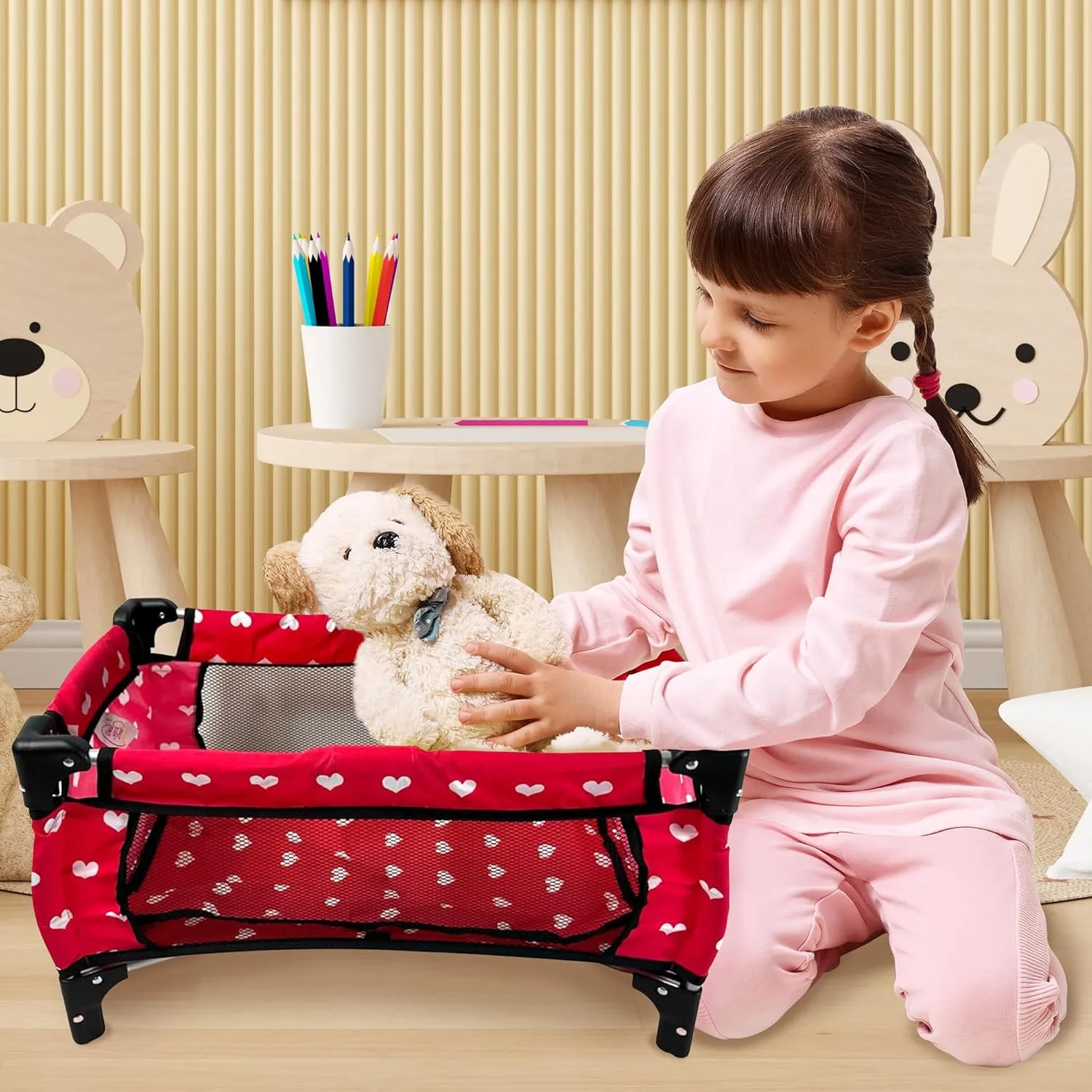 Doll Fold n' Store Pack N' Play - Doll Play Yard with Cute Hearts Design