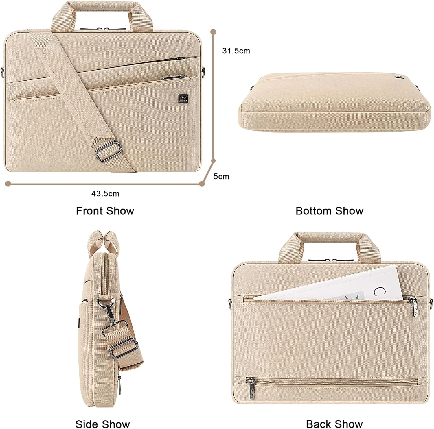DOMISO 17 Inch Shockproof Laptop Carrying Case Business Briefcase Waterproof Messenger Shoulder Bag for 17"-17.3" Notebook/Chromebook/Dell/Lenovo/Acer/HP/MSI/ASUS, Beige