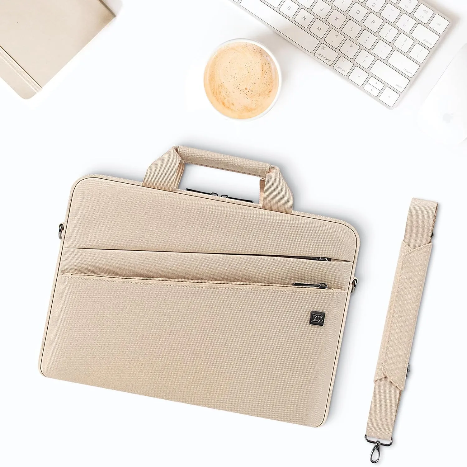 DOMISO 17 Inch Shockproof Laptop Carrying Case Business Briefcase Waterproof Messenger Shoulder Bag for 17"-17.3" Notebook/Chromebook/Dell/Lenovo/Acer/HP/MSI/ASUS, Beige