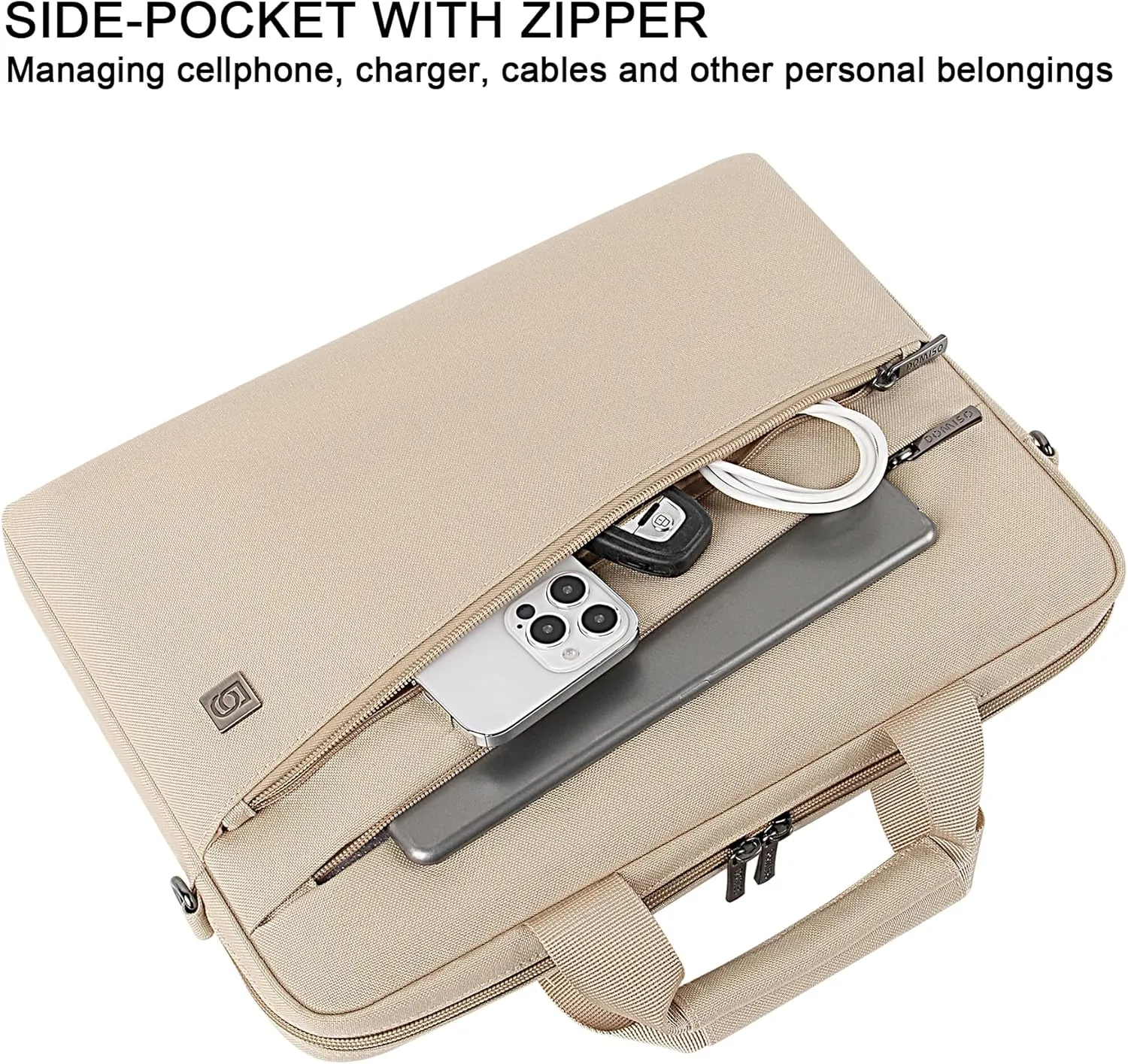 DOMISO 17 Inch Shockproof Laptop Carrying Case Business Briefcase Waterproof Messenger Shoulder Bag for 17"-17.3" Notebook/Chromebook/Dell/Lenovo/Acer/HP/MSI/ASUS, Beige