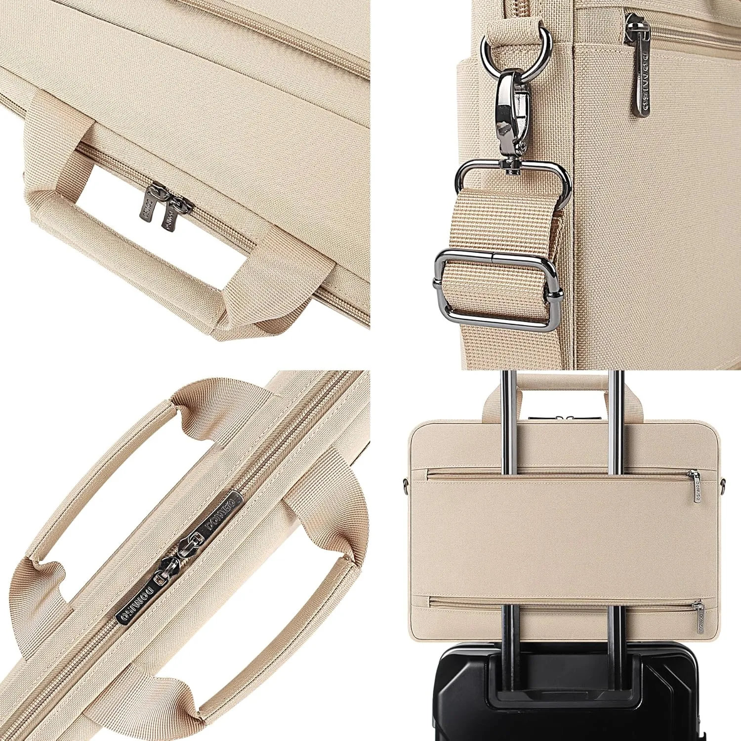 DOMISO 17 Inch Shockproof Laptop Carrying Case Business Briefcase Waterproof Messenger Shoulder Bag for 17"-17.3" Notebook/Chromebook/Dell/Lenovo/Acer/HP/MSI/ASUS, Beige
