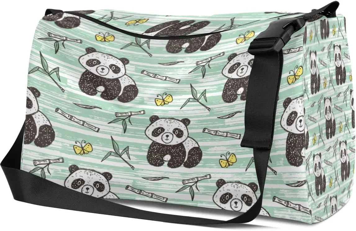 Doodle Panda Bamboo Small Gym Bag for Men Women Workout Sport Duffle Bag Waterproof Weekender Overnight Bag Lightweight Carry on Tote Bag Crossbody Shoulder Travel Bag for Swim Yoge Dance