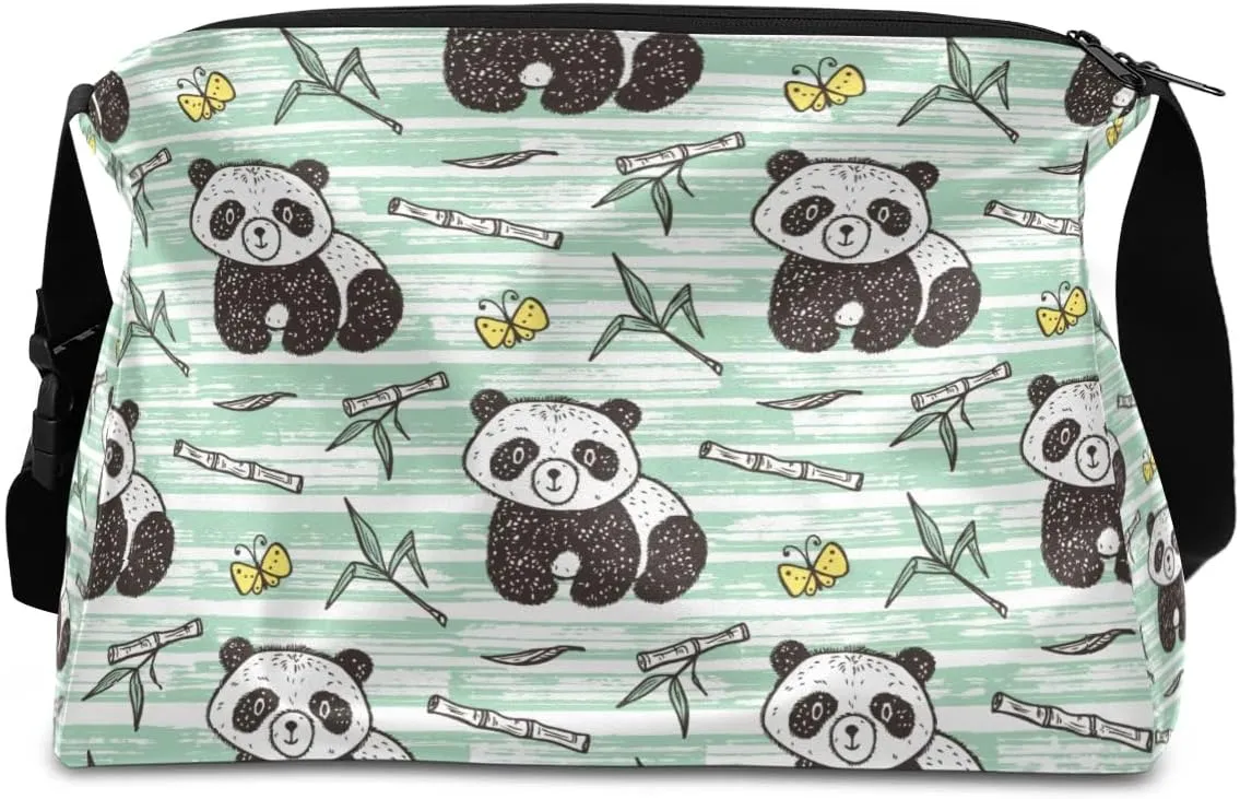 Doodle Panda Bamboo Small Gym Bag for Men Women Workout Sport Duffle Bag Waterproof Weekender Overnight Bag Lightweight Carry on Tote Bag Crossbody Shoulder Travel Bag for Swim Yoge Dance