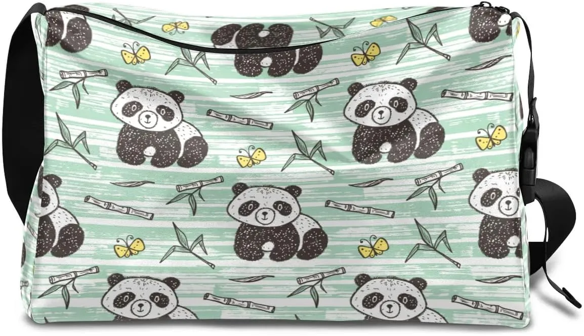 Doodle Panda Bamboo Small Gym Bag for Men Women Workout Sport Duffle Bag Waterproof Weekender Overnight Bag Lightweight Carry on Tote Bag Crossbody Shoulder Travel Bag for Swim Yoge Dance